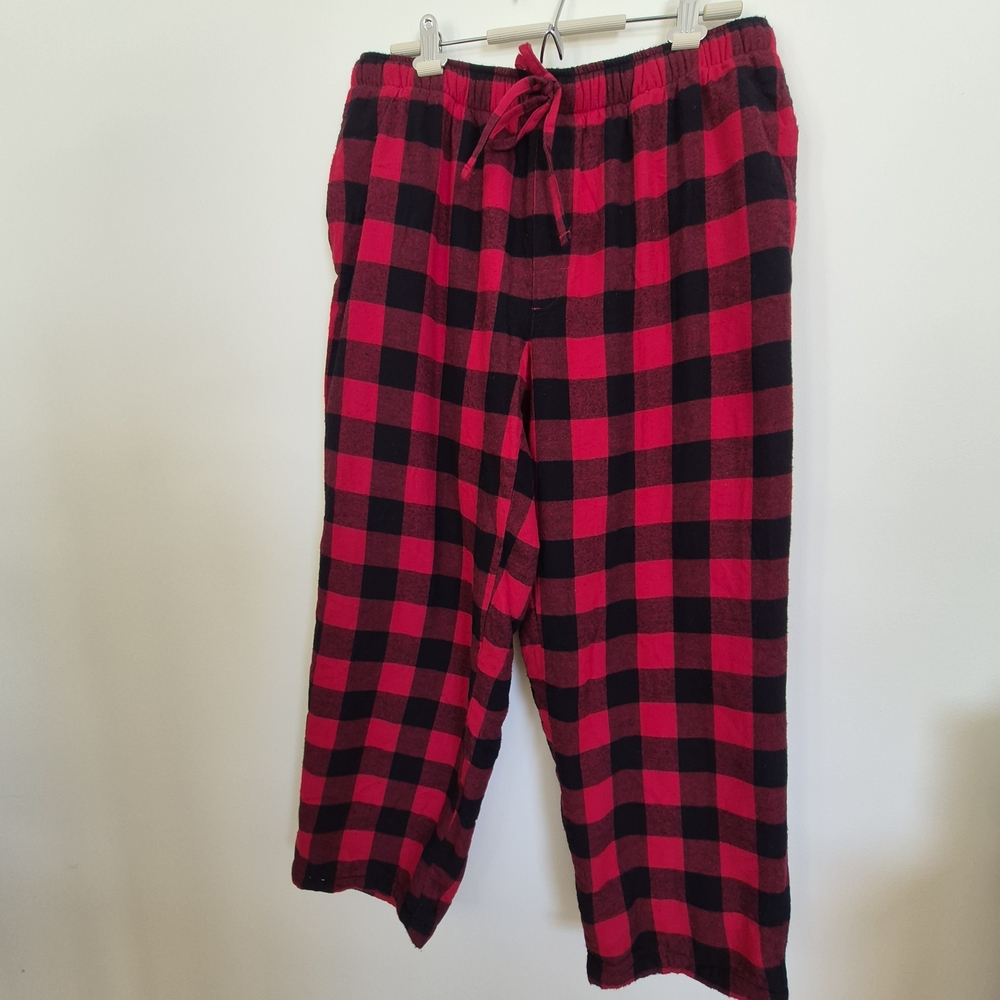 Lands' End Sherpa Fleece Red and Black Plaid Pajama Pant Mens Size L 36-38